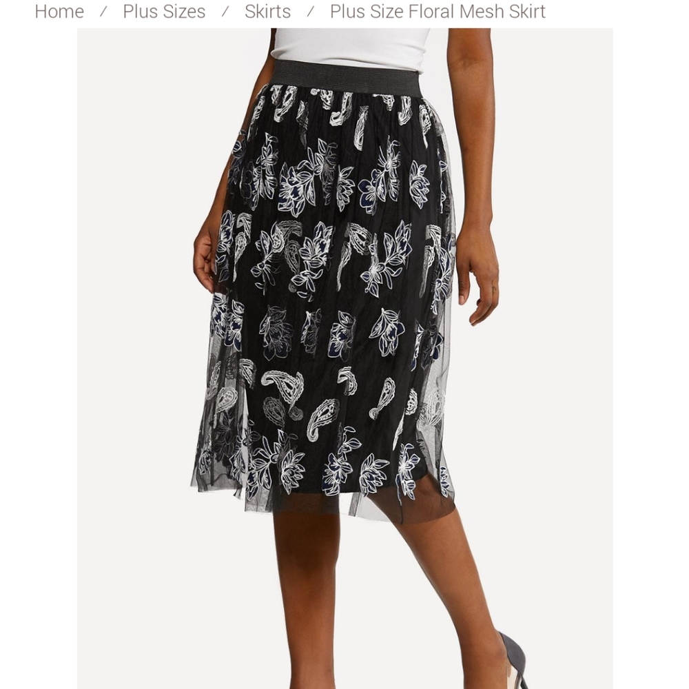 Plus Size Floral Mesh Midi Skirt Size 26/28W 3X by Cato